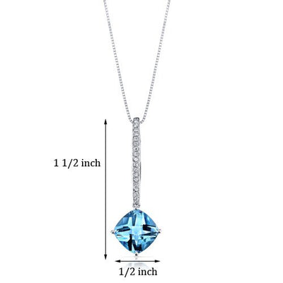 Swiss Blue Topaz Pendant Necklace 14 Karat White Gold 4 Carats