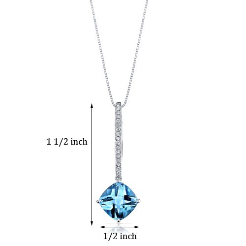 Swiss Blue Topaz Pendant Necklace 14 Karat White Gold 4 Carats