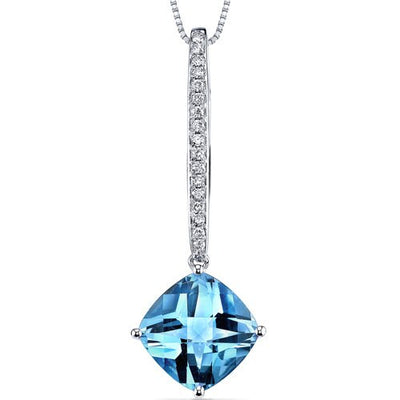 Swiss Blue Topaz Pendant Necklace 14 Karat White Gold 4 Carats