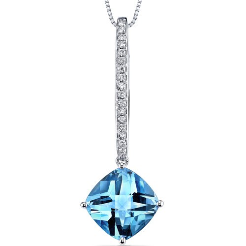 Swiss Blue Topaz Pendant Necklace 14 Karat White Gold 4 Carats