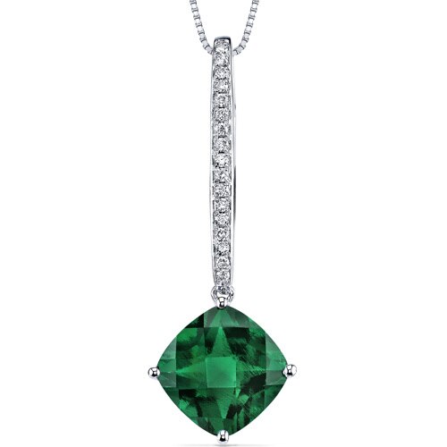 Emerald Pendant Necklace 14 Karat White Gold Cushion Cut 4 Carat