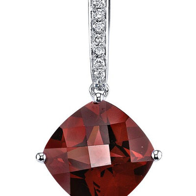 Garnet Pendant Necklace 14 Karat White Gold Cushion Cut 4 Carats