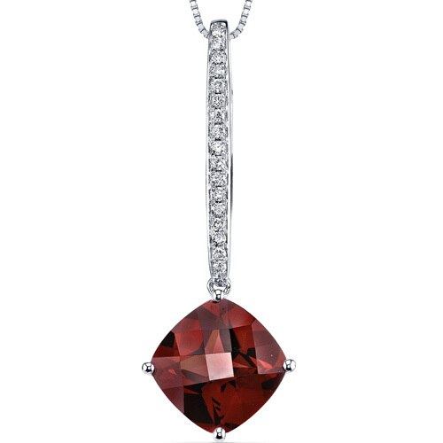 Garnet Pendant Necklace 14 Karat White Gold Cushion Cut 4 Carats