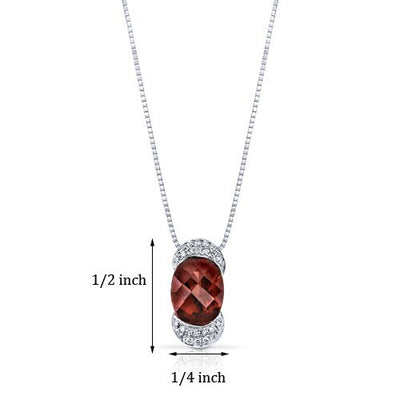 Garnet Pendant Necklace 14 Karat White Gold Oval Shape 2 Carats