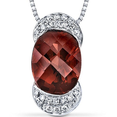 Garnet Pendant Necklace 14 Karat White Gold Oval Shape 2 Carats