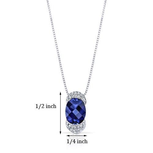 Blue Sapphire Pendant Necklace 14 Karat White Gold Oval 2.5 Cts