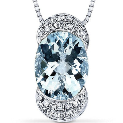 Aquamarine Pendant Necklace 14 Karat White Gold Oval 1.75 Carats