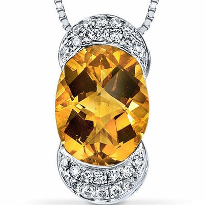 Citrine Pendant Necklace 14 Karat White Gold Oval Shape 2 Carats