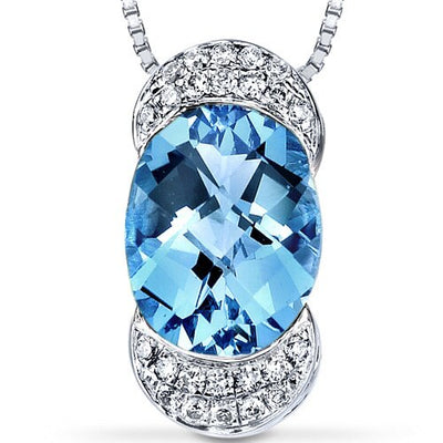 Swiss Blue Topaz Pendant Necklace 14 Karat White Gold 2.5 Carats