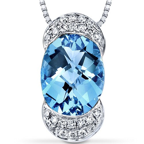 Swiss Blue Topaz Pendant Necklace 14 Karat White Gold 2.5 Carats