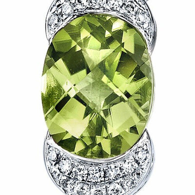 Peridot Pendant Necklace 14 Karat White Gold Oval Shape 2 Carats