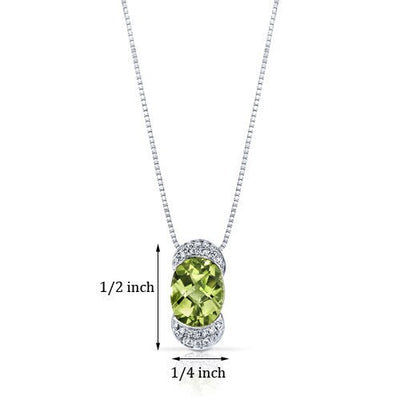 Peridot Pendant Necklace 14 Karat White Gold Oval Shape 2 Carats