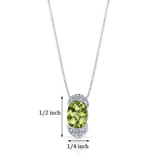 Peridot Pendant Necklace 14 Karat White Gold Oval Shape 2 Carats