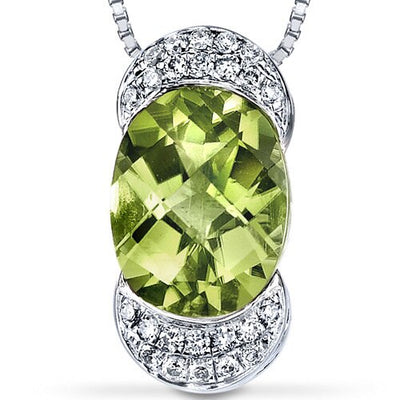 Peridot Pendant Necklace 14 Karat White Gold Oval Shape 2 Carats