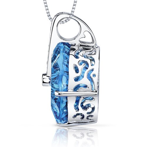 Swiss Blue Topaz Pendant Necklace 14 Karat White Gold 21 Carats