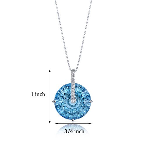 Swiss Blue Topaz Pendant Necklace 14 Karat White Gold 21 Carats