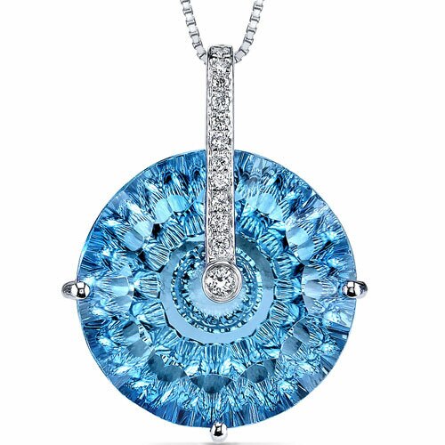 Swiss Blue Topaz Pendant Necklace 14 Karat White Gold 21 Carats