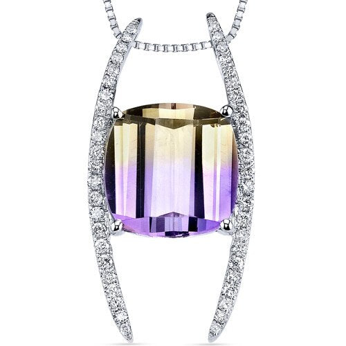 Ametrine Pendant Necklace 14 Karat White Gold Cushion 5 Carats