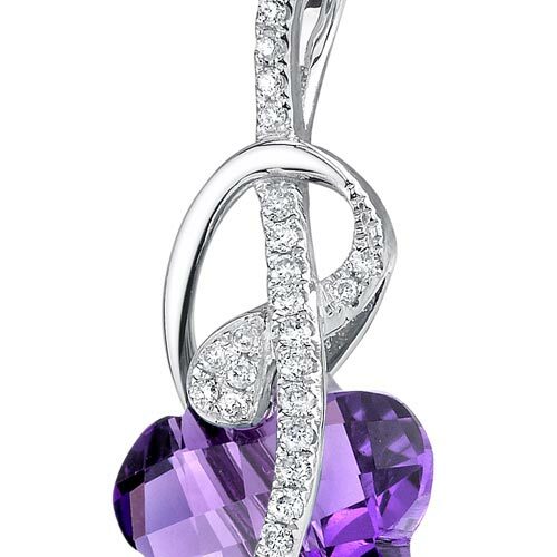 Amethyst Pendant Necklace 14 Karat White Gold Flower Cut 3.3 Cts