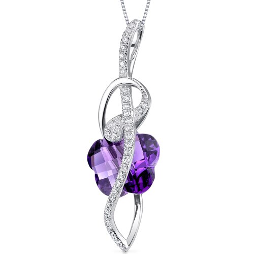 Amethyst Pendant Necklace 14 Karat White Gold Flower Cut 3.3 Cts