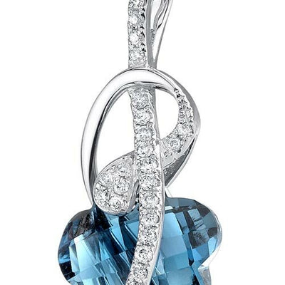 London Blue Topaz Pendant 14 Karat White Gold Flower Cut 4.7 Cts