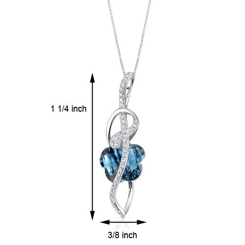 London Blue Topaz Pendant 14 Karat White Gold Flower Cut 4.7 Cts