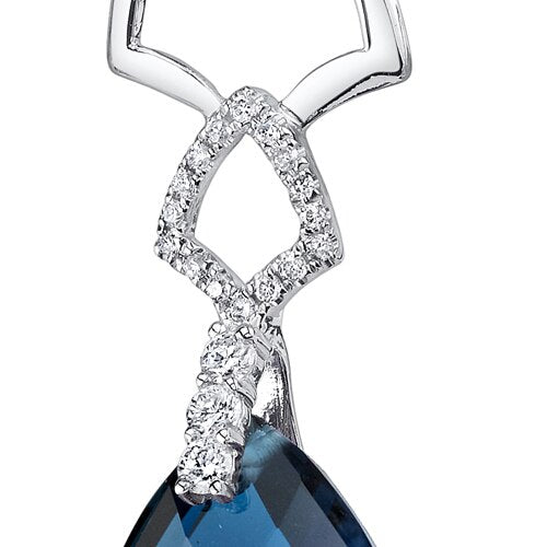 London Blue Topaz Pendant 14 Karat White Gold Pear 10.07 Carats