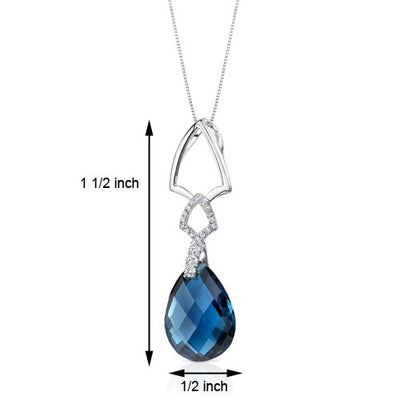 London Blue Topaz Pendant 14 Karat White Gold Pear 10.07 Carats