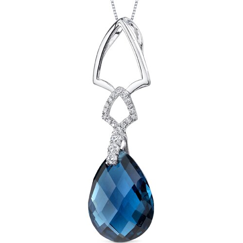 London Blue Topaz Pendant 14 Karat White Gold Pear 10.07 Carats