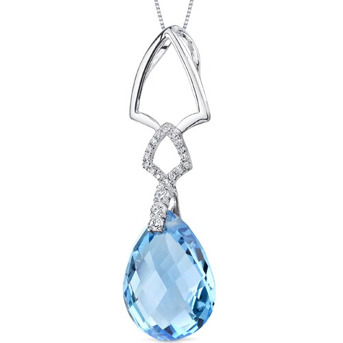 Swiss Blue Topaz Pendant 14 Karat White Gold Pear 10.07 Carats