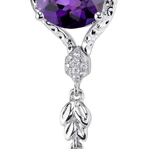 Amethyst and Diamond Pendant Necklace 14K White Gold 3.80 Carats Pear Shape