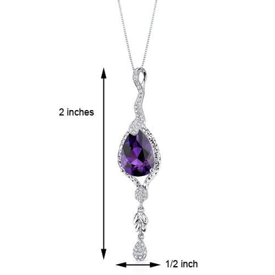 Amethyst and Diamond Pendant Necklace 14K White Gold 3.80 Carats Pear Shape