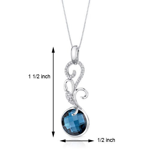 London Blue Topaz Pendant 14 Karat White Gold Round 5.78 Carats