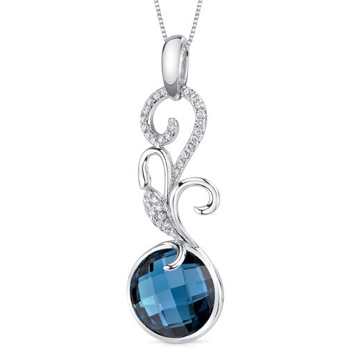 London Blue Topaz Pendant 14 Karat White Gold Round 5.78 Carats