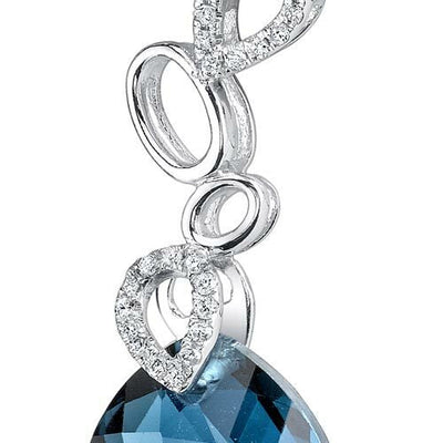 London Blue Topaz and Diamond Pendant Necklace 14K White Gold 6.64 Carats Pear Shape