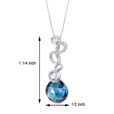 London Blue Topaz and Diamond Pendant Necklace 14K White Gold 6.64 Carats Pear Shape