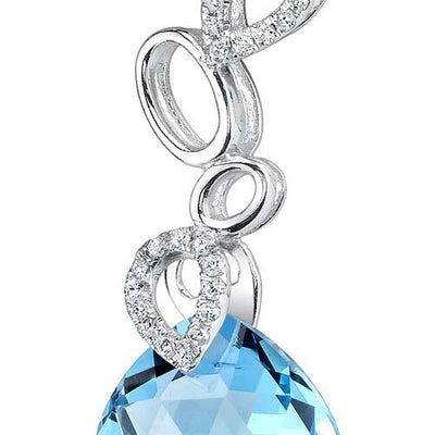 Swiss Blue Topaz Pendant 14 Karat White Gold Pear 6.64 Carats