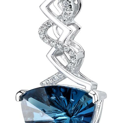 London Blue Topaz Pendant Necklace 14 Kt White Gold 6.07 Carats