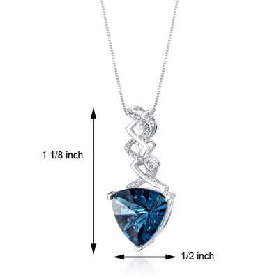 London Blue Topaz Pendant Necklace 14 Kt White Gold 6.07 Carats