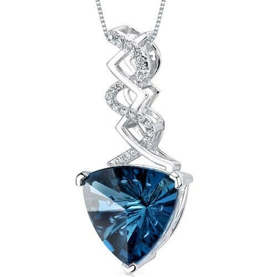 London Blue Topaz Pendant Necklace 14 Kt White Gold 6.07 Carats