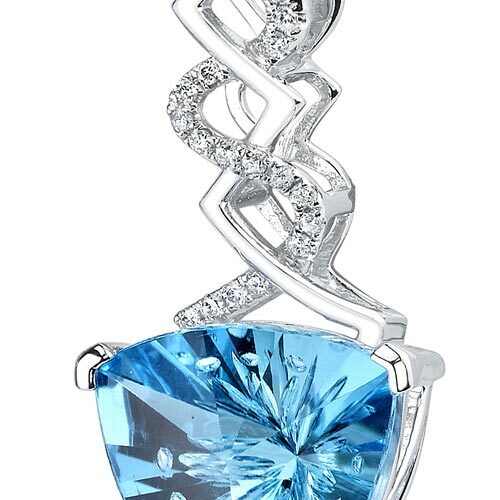 Swiss Blue Topaz Pendant Necklace 14 Karat White Gold 6.07 Carat