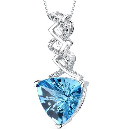 Swiss Blue Topaz Pendant Necklace 14 Karat White Gold 6.07 Carat