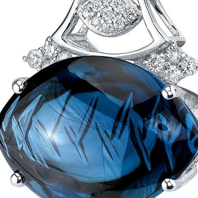 London Blue Topaz Pendant Necklace 14 Karat White Gold 16.7 Cts