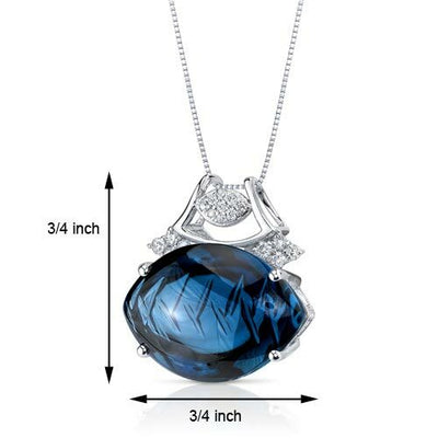 London Blue Topaz Pendant Necklace 14 Karat White Gold 16.7 Cts