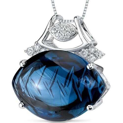 London Blue Topaz Pendant Necklace 14 Karat White Gold 16.7 Cts