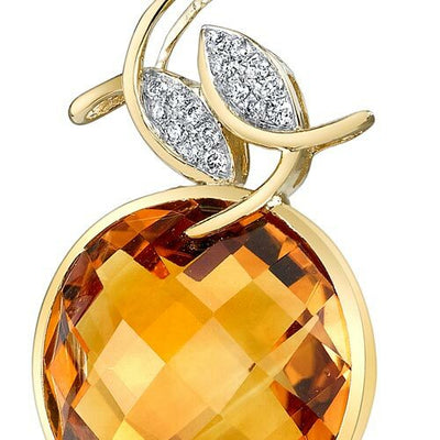 Citrine Pendant Necklace 14 Karat Yellow Gold Round 12.41 Carats