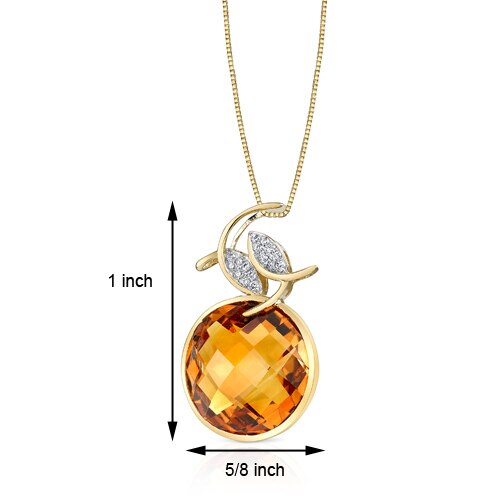 Citrine Pendant Necklace 14 Karat Yellow Gold Round 12.41 Carats