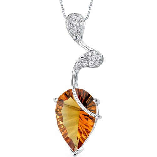 Citrine Pendant Necklace 14 Karat White Gold Pear 3.87 Carats