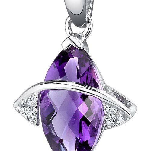 Amethyst Pendant Necklace 14 Karat White Gold Marquise 1.52 Cts