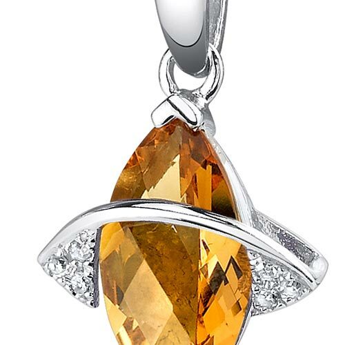 Citrine Pendant Necklace 14 Karat White Gold Marquise 1.2 Carats